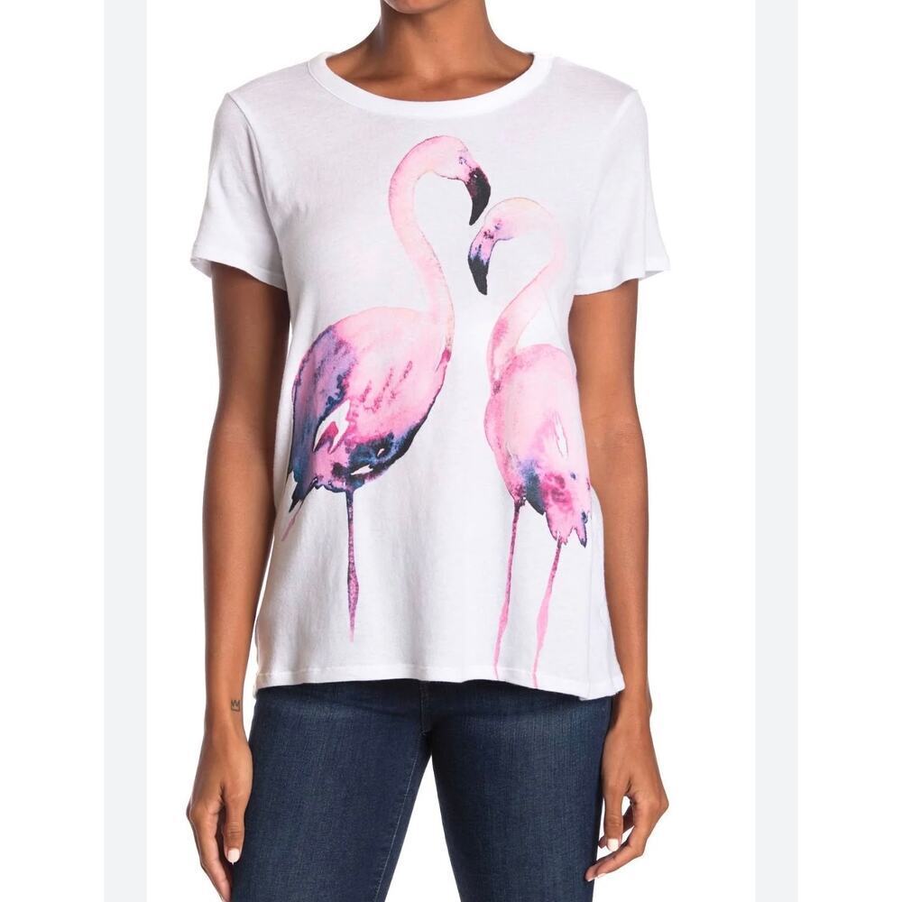 ☀️Chaser Flamingo Graphic Tee White Short Sleeve Cotton Size M NWT